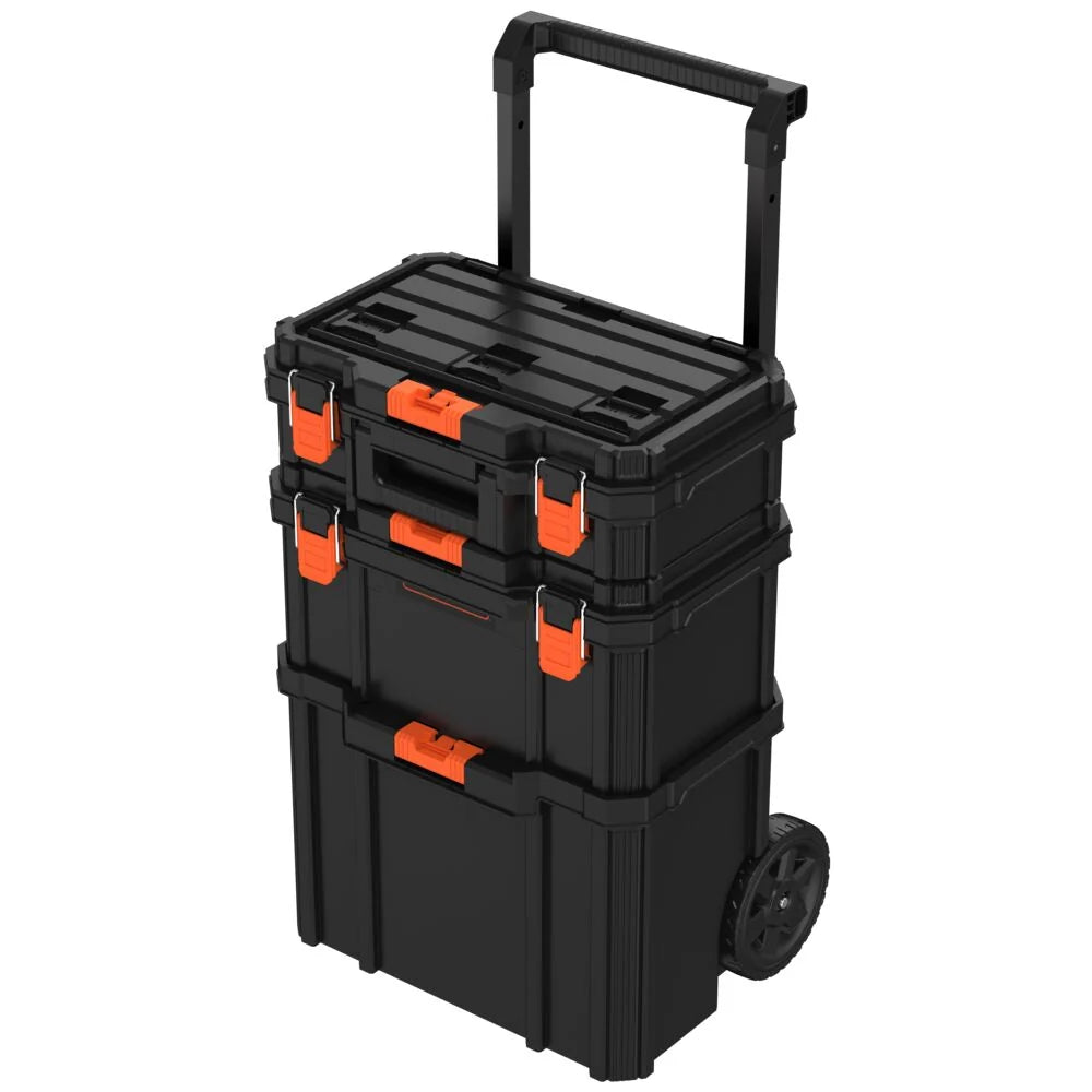 Stackable Storage System - 3 Piece Set (Small, Deep Toolbox, and Rolling Tote)