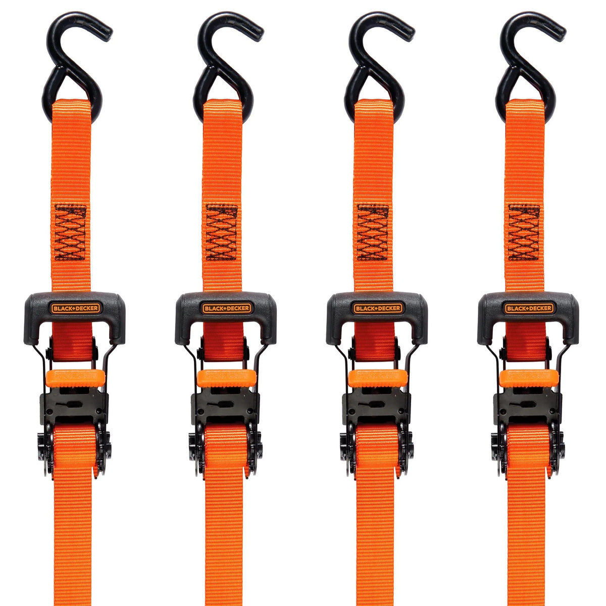 Black/Orange 1" x 10' Ratchet Tie Down Straps with Ergonomic Handles (2,500 lb Break Strength) for Securing Cargo, 4 Pack