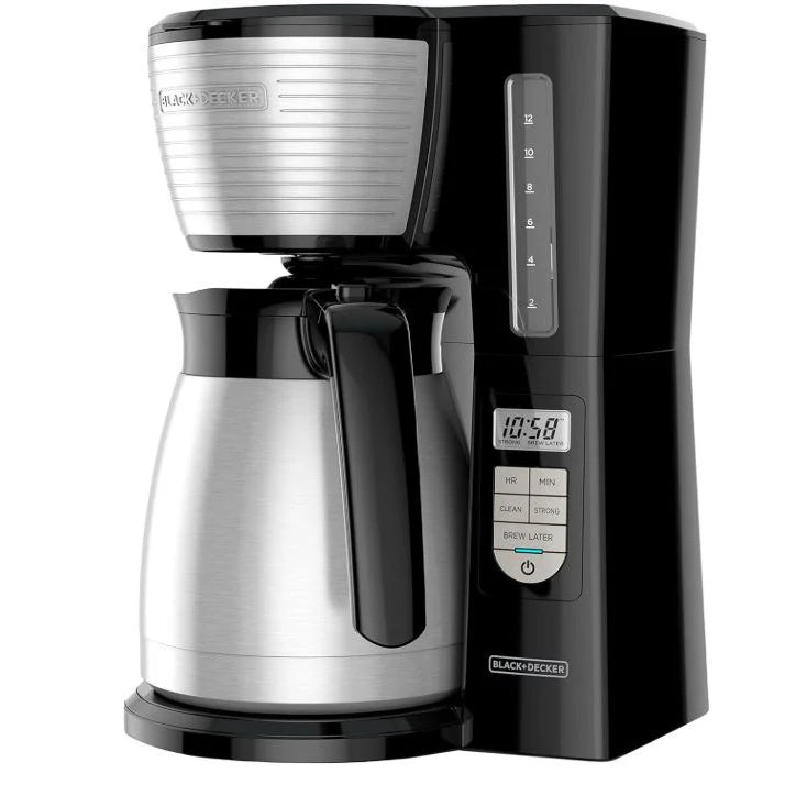 12-Cup Thermal Programmable Coffee maker, Brew Strength Selector, Black and Silver
