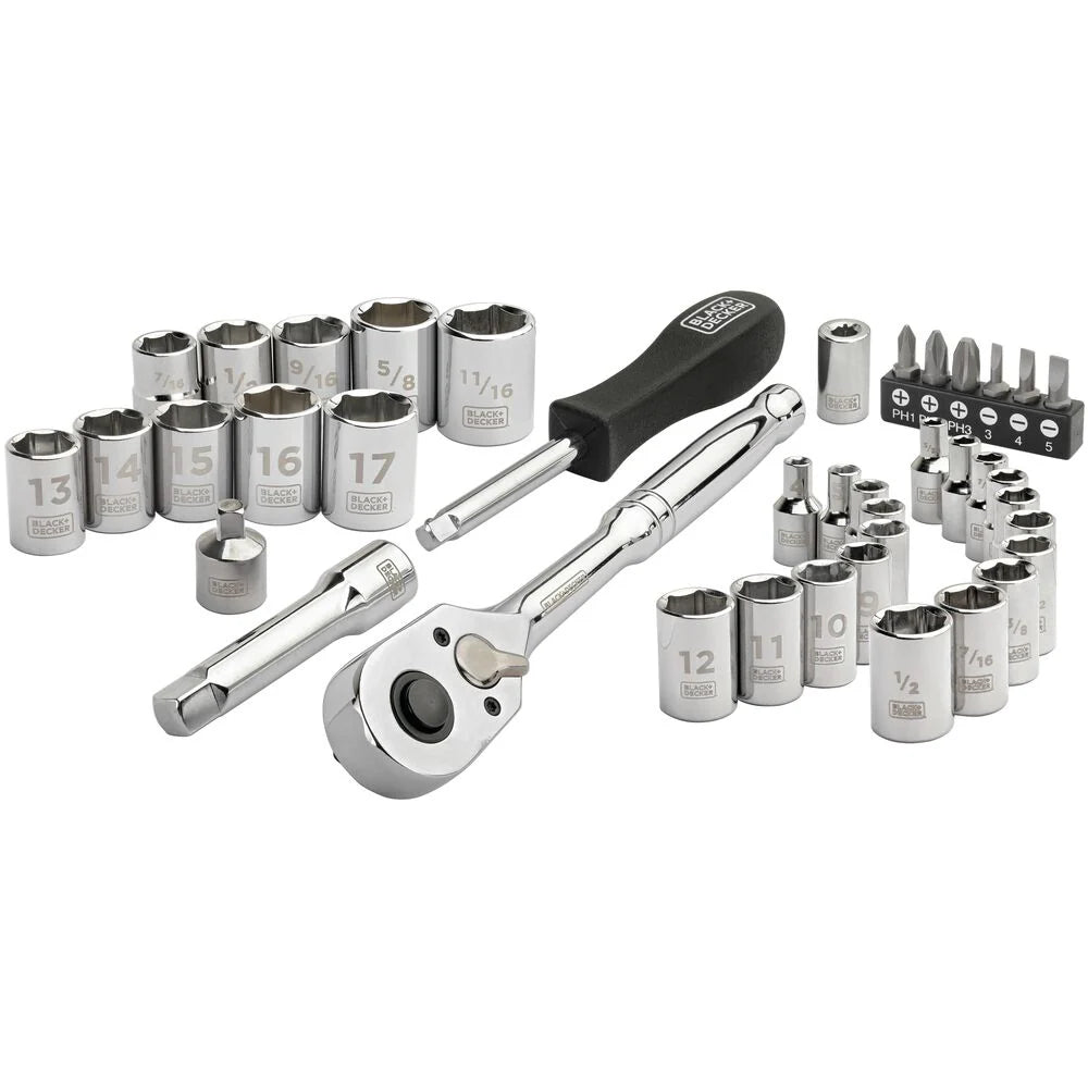 Socket Set, 40-Piece, Chrome, Carrying Case